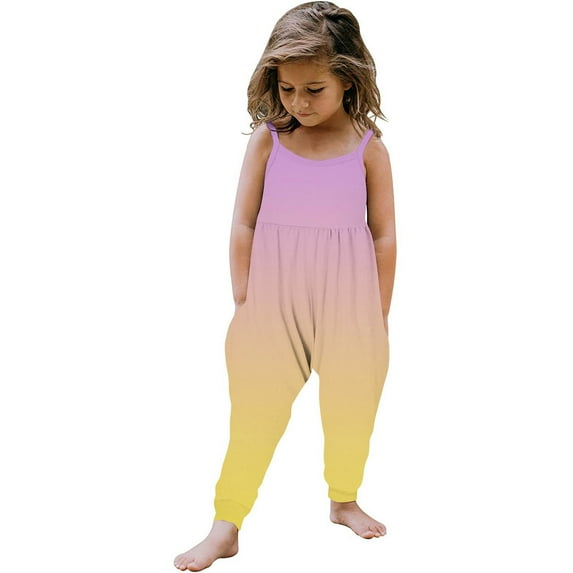 Amzcrzy Toddler Kids Girls Jumpsuit Summer Romper Little Girls One Piece Tie Dye Playsuit Strap Sleeveless Bodysuit Outfits 4-5 Years