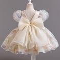thumbnail image 1 of Amzcrzy Toddler Princess Dress 9 Months-5 Years, Pastel Print Puff Sleeve Dress with Back V Neck & Oversized Bow Pearl Trim Girls Party Dress for Birthday Photo Shoot, 1 of 5