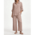 thumbnail image 1 of Amzcrzy Two Piece Sets for Women 2026 Solid Color Spring Outfits V Neck Button Down Shirt with Roll Tab Sleeves Wide Leg Pants Lounge Sets with Pockets Dressy Casual Loungewear Sets Light Pink XL, 1 of 7