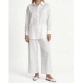 thumbnail image 1 of Amzcrzy Two Piece Sets for Women 2026 Solid Color Spring Outfits V Neck Button Down Shirt with Roll Tab Sleeves Wide Leg Pants Lounge Sets with Pockets Dressy Casual Loungewear Sets White M, 1 of 8