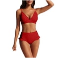 thumbnail image 1 of Amzcrzy Two Piece Swimsuit for Women Ruffle Bra High Waisted Briefs Swimsuits Tummy Control Solid Color Slimming Beachwear Fashion V Neck Open Back Womens Bikini Sets M, 1 of 6