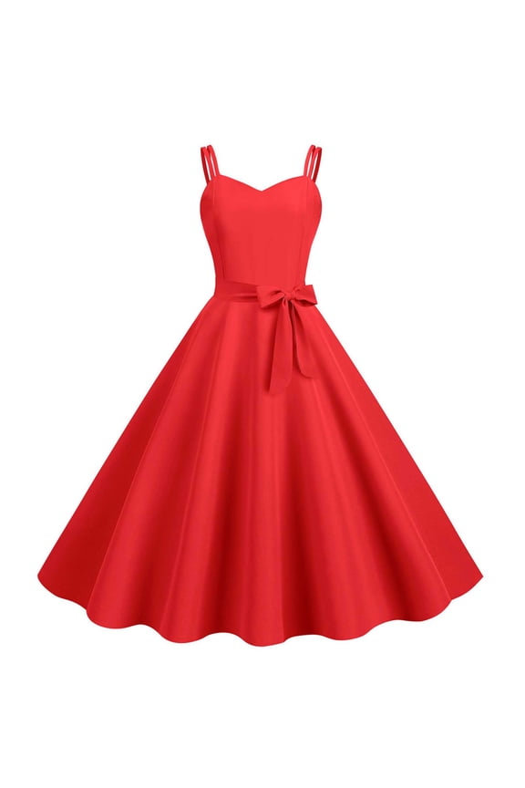 Vintage Midi Dress for Women 1950s Retro A-Line Halter Dress with Polka Dot Bow Audrey Inspi