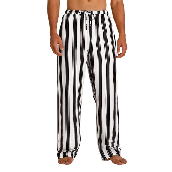 Amzcrzy Wide Leg Pants Men Lightweight Cotton Linen Striped Men Pants Casual Loose Fit Mens lounge Pants with Elastic Drawstring Waist for Daliy 2026 Black M