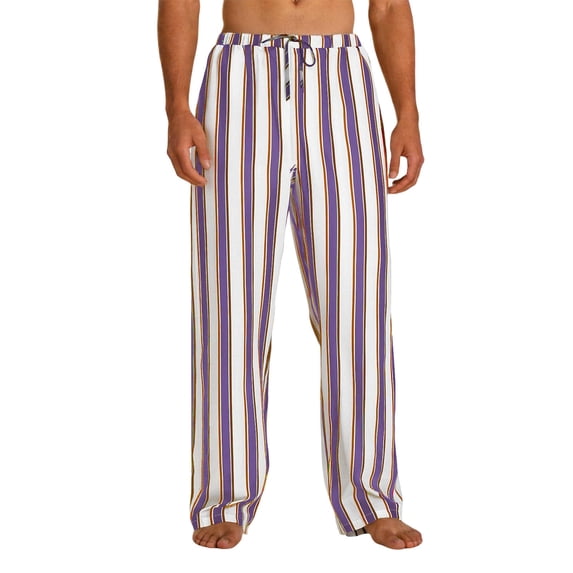 Amzcrzy Wide Leg Pants Men Lightweight Cotton Linen Striped Men Pants Casual Loose Fit Mens lounge Pants with Elastic Drawstring Waist for Daliy 2026 Purple S