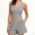 thumbnail image 1 of Amzcrzy Women Suits with Pockets Versatile V Neck Camisole Tank Top Short Pants Set Casual Solid Color Two Piece Sets for Women Summer Elastic Drawstring Ribbed Knit Lounge Sets S, 1 of 7