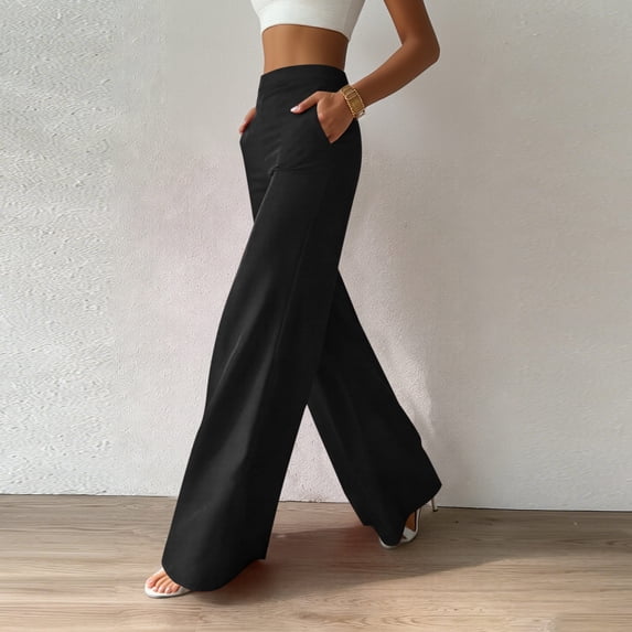 Amzcrzy Women Sweat Pants with Side Pockets Elastic High Waisted Women'S Sweatpants Casual Solid Color Sweatpants for Women Comfy Versatile Wide Leg Pants