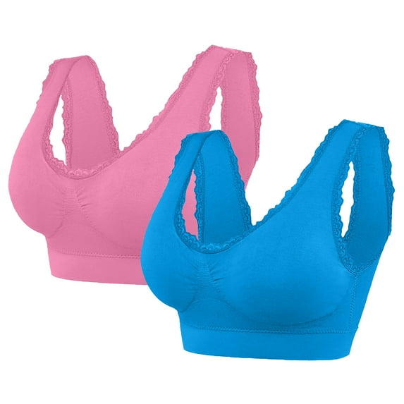 Amzcrzy Women's 2-Pack Plus Size Sports Bras Seamless Wireless Bras Comfortable Underwire Lace Bralettes Push Up Bras Full Coverage Everyday Bra