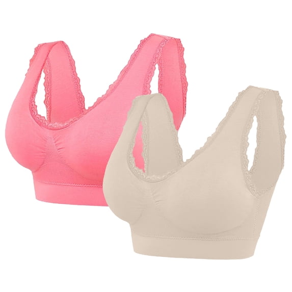 Amzcrzy Women's 2-Pack Plus Size Sports Bras Seamless Wireless Bras Comfortable Underwire Lace Bralettes Push Up Bras Full Coverage Everyday Bra