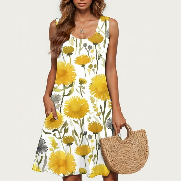 Amzcrzy Women's Casual A-Line Dress with Pockets Summer Beach Floral Tshirt Dress Short Sleeve Mini Dress Flowy Sundresses S-2XL