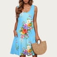 thumbnail image 1 of Amzcrzy Women's Casual A-Line Dress with Pockets Summer Beach Floral Tshirt Dress Short Sleeve Mini Dress Flowy Sundresses S-2XL, 1 of 4