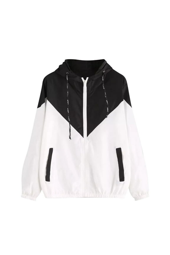 Women's Lightweight Jacket Color Block Long Sleeve Sport Hooded Windbreaker Jacket Patchwork Zipper Coat Active Outdoor Raincoat S-4XL