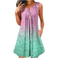 thumbnail image 1 of Amzcrzy Women's Casual Floral Dress Sleeveless Sundress Front Button Round Neck Midi Beach Dress A-Line Pleated Short T Shirt Dress with Pockets, 1 of 4