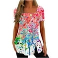 thumbnail image 1 of Amzcrzy Women's Floral Plus Size Tops Summer Scoop Neck Short Sleeve Flowy Basic Tops Slim Fit T Shirt Tunic Tops Tee Blouse, 1 of 5