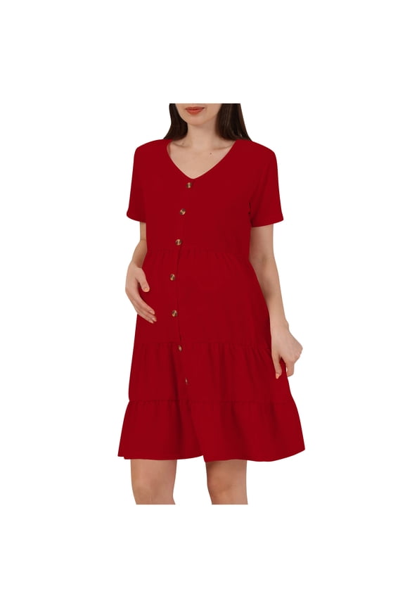 Women's Maternity Dress Summer Pleated Button Down Maternity Dress Pregnancy Breastfeeding Knee Length Dress for Beach & Daily Wear