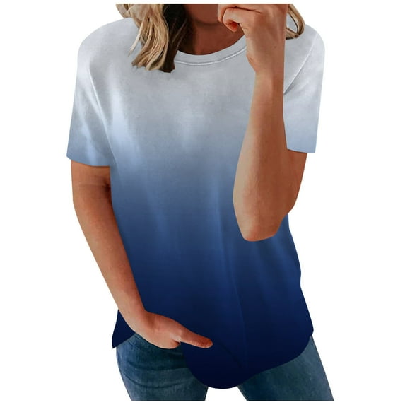 Amzcrzy Women's Plus Size Tops Tie Dye Basic Shirts Fashion Short Sleeve Round Neck T Shirts Casual Summer Tee Tunic Tops on Clearance