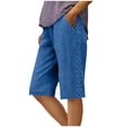 thumbnail image 1 of Amzcrzy Women's Shorts Drawstring Elastic Waist Shorts for Women Lightweight Comfy Knee Length Lounge Shorts Casual Solid Color Linen Shorts with Pockets Trendy Hallow Side Vacation Outfits L, 1 of 9