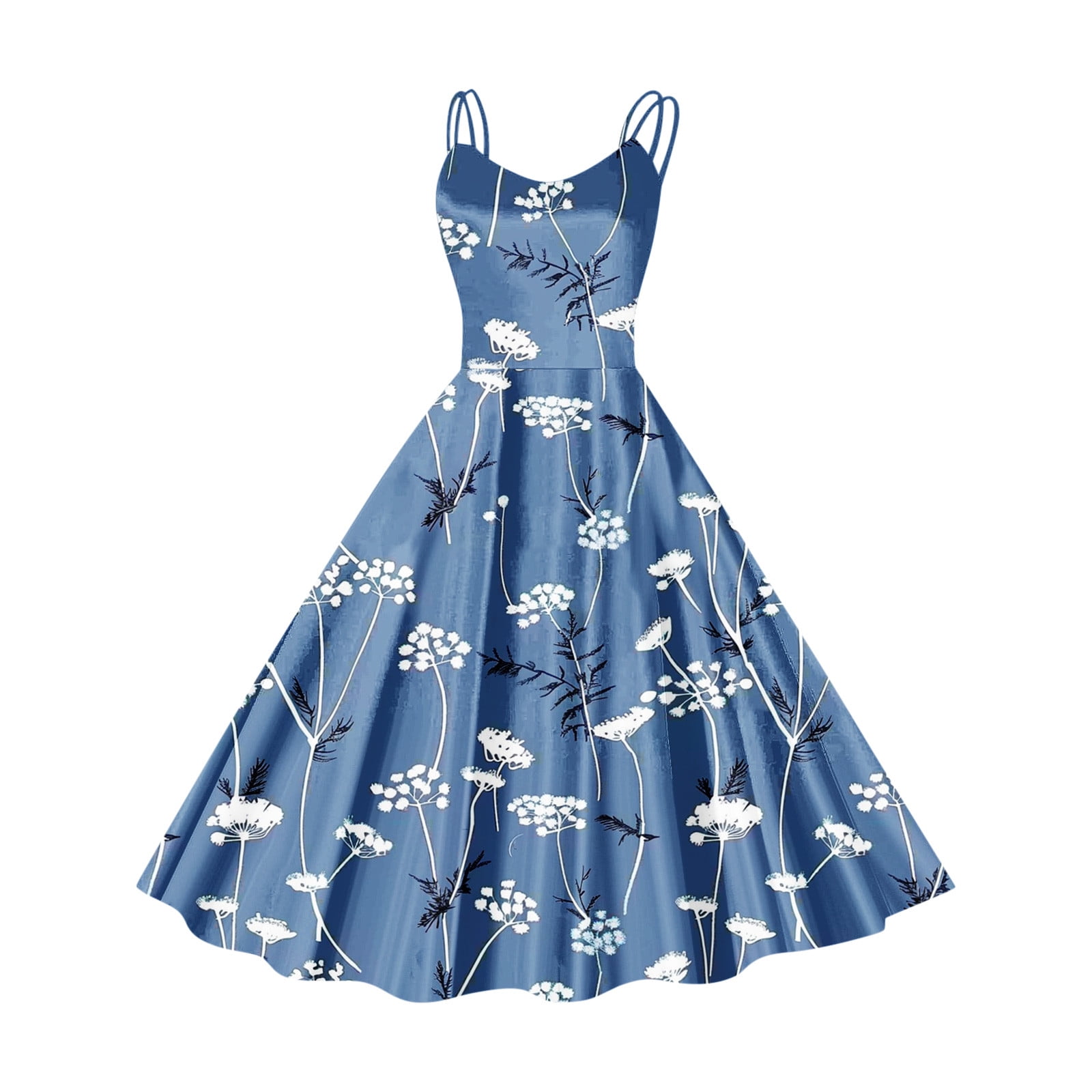 Womens V-Neck Floral Strappy Long Dress Boho Beach Holiday