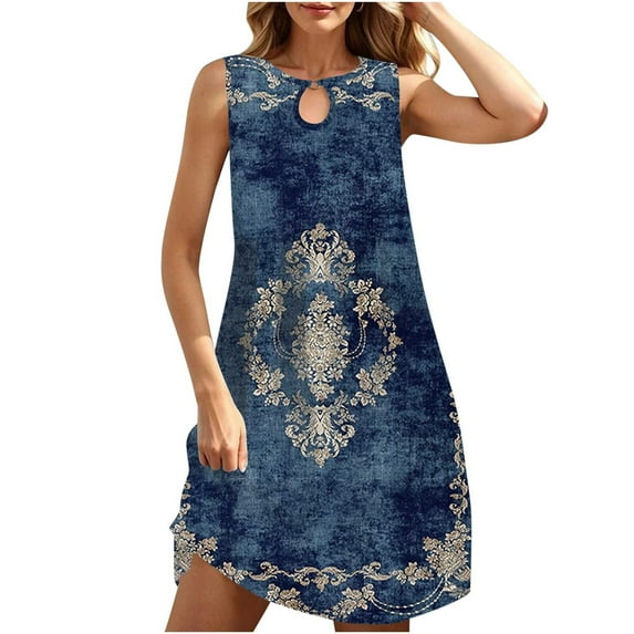 Amzcrzy Women's Summer Beach Dresses Short Sleeve Crew Neck Hollow Sundress Floral Boho Plus Size Dresses Casual Summer Basic T Shirt Dress with Pockets S-3XL