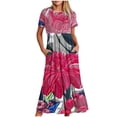 thumbnail image 1 of Amzcrzy Women's Summer Dresses 2024 Fashion Casual Bohemian Floral Beach Dresses Short Sleeve Crewneck Sundress Flowy Maxi Beach Dress Long Beach Midi Dress with Pockets S-2XL, 1 of 3