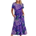 thumbnail image 1 of Amzcrzy Women's Summer Dresses 2024 Fashion Casual Bohemian Floral Beach Dresses Short Sleeve Crewneck Sundress Flowy Maxi Beach Dress Long Beach Midi Dress with Pockets S-2XL, 1 of 3