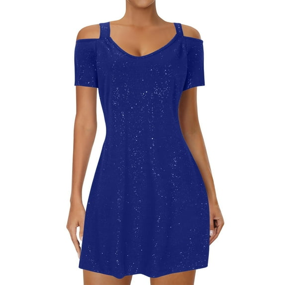 Amzcrzy Women's Wedding Party Dress Summer Solid V Neck Flowy A Line Plus Size Dresses Sleeveless Smocked Off Shoulder Mini Dress S-5XL