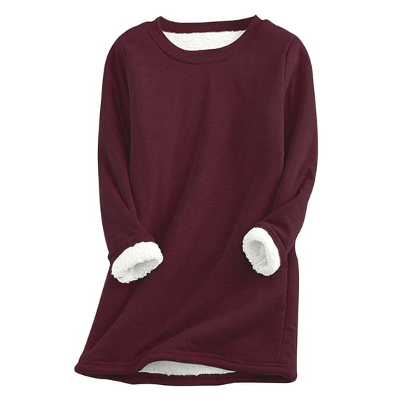 Amzcrzy Women's Winter Warm Sherpa-lined Sweatshirts Soft Casual Loose O Neck Fleece Pullover Sweatshirt tops On Clearance