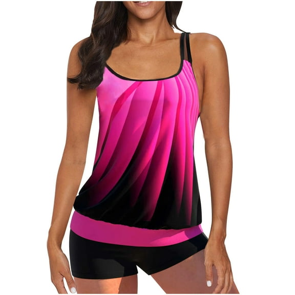 Amzcrzy Womens 2024 Two Piece Tankini Swimsuits Modest Tankini Bathing Suit Tops with Shorts Tummy Control Swimwear S-3XL