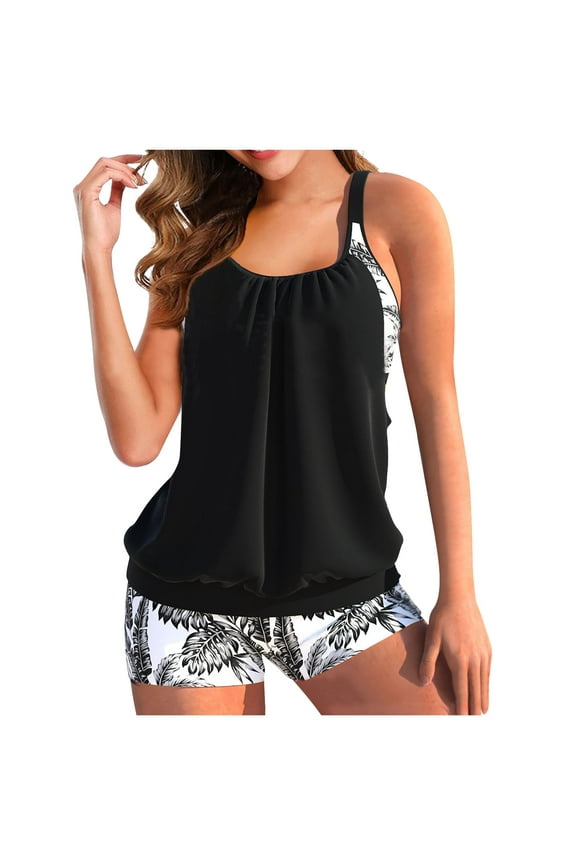 Womens 2025 Two Piece Tankini Swimsuits Modest Tankini Bathing Suit Tops with Shorts Tummy Control Swimwear S-3XL
