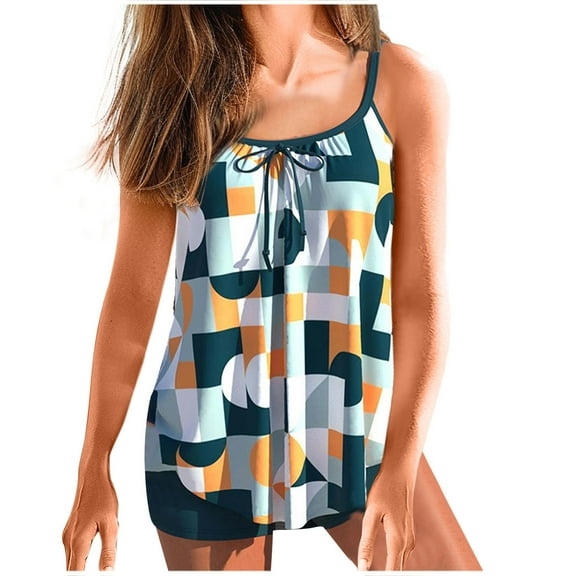 Amzcrzy Womens 2024 Two Piece Tankini Swimsuits Modest Tankini Bathing Suit Tops with Shorts Tummy Control Swimwear S-5XL