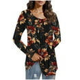 thumbnail image 1 of Amzcrzy Womens Basic Tops Floral Long Sleeve Shirts Business Casual Tunic Tops Pleat Boat Neck Work Blouse S-3XL, 1 of 6