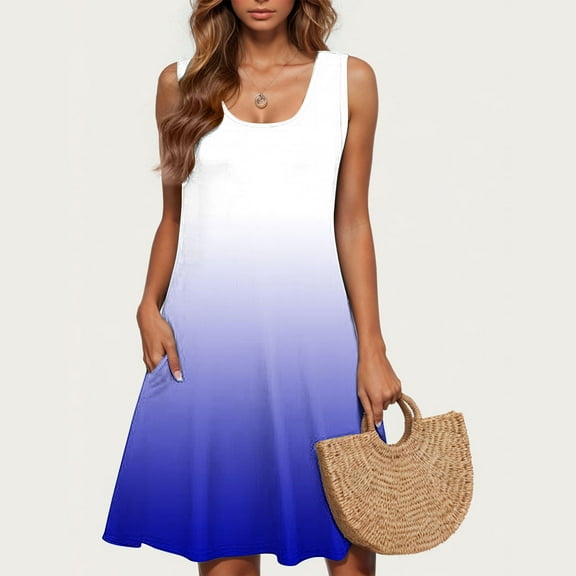 Amzcrzy Womens Casual Summer Dress Sleveless Scoop Neck Tank Dress Tie Dye Loose Flowy Beach Dress with Pockets Midi Sundress S-2XL