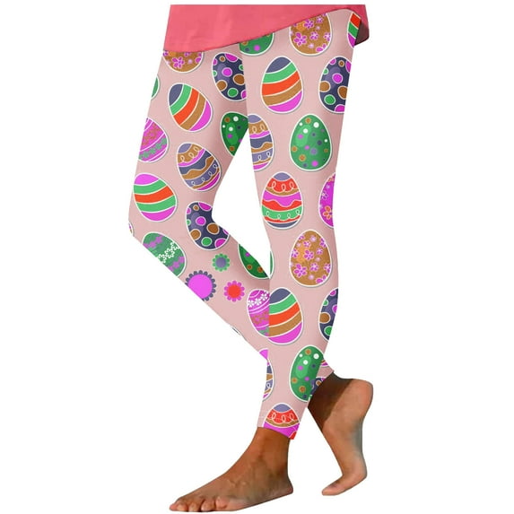 Amzcrzy Womens Easter Day Leggings Bunny Eggs Graphic Tights Stretchy Leggings Skinny Pant for Yoga Running Pants S-2XL