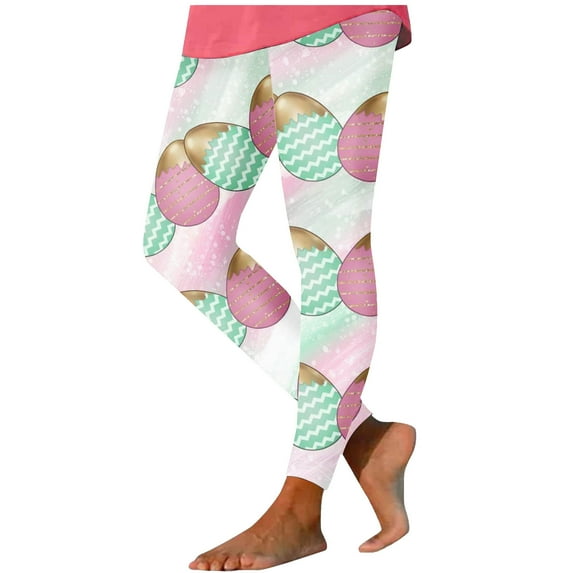 Amzcrzy Womens Easter Day Leggings Bunny Eggs Graphic Tights Stretchy Leggings Skinny Pant for Yoga Running Pants S-2XL