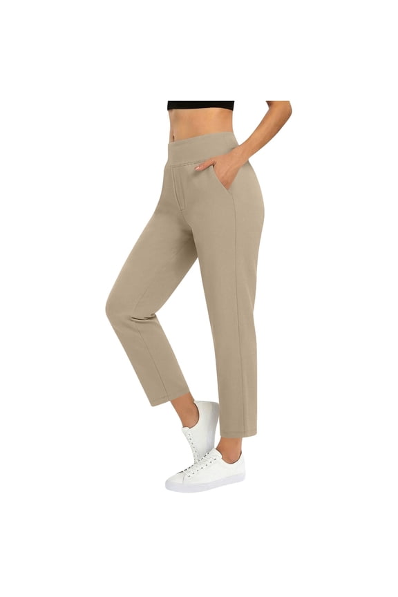 Womens Golf Pants Classic Solid Color Wool Blend Stretch Work Ankle Slim Fit Golf Pants for Women Casual Loose Fit High Waist Dress Pants with Pockets Beige M