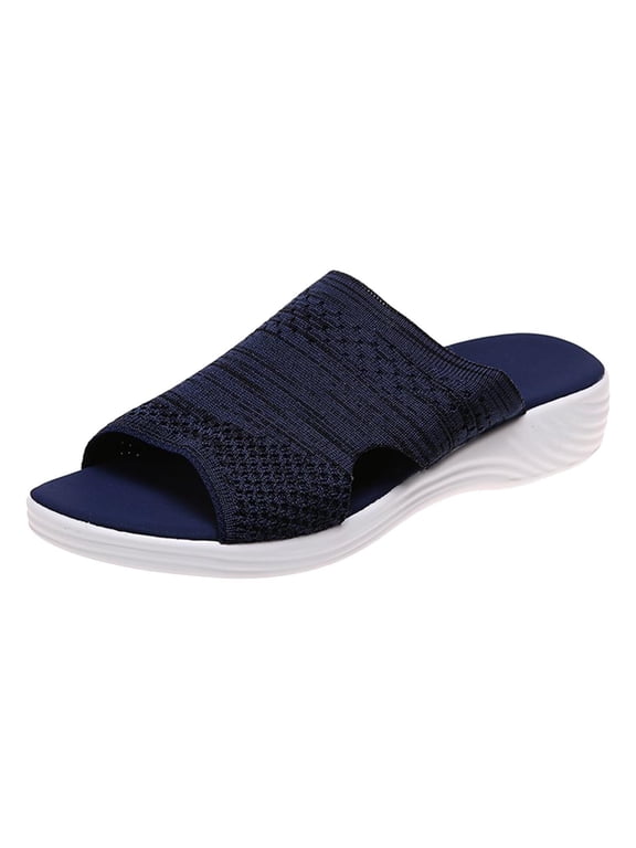 Womens Orthotic Slides Comfort Slippers Plantar Fasciitis Arch Support Slip on Flat Sandals Ladies Soft Cushion Fashion Yoga Mat Slippers With Adjustable Straps
