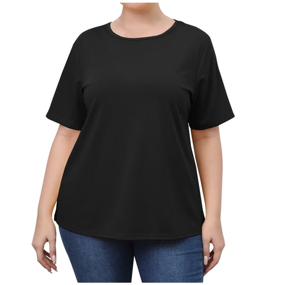 Amzcrzy Womens Plus Size Tops Summer 2024 Oversized Tops Solid Color Short Sleeves Blouses O Neck Tunic Tees Loose Casual T Shirts