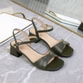 thumbnail image 1 of Amzcrzy Womens Sandals Comfortable Walking Buckle Strappy 1 Inch Low Block Heel Sandals Soft Leather Open Toe Trendy Comfortable Shoes for Daily Casual Wear Army Green, 1 of 9