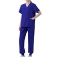 thumbnail image 1 of Amzcrzy Womens Scrub Suit Set Solid Color Modern V-neck Top & Tapered Leg Jogger Pants with Drawstring Medical Uniforms Scrub Tops Set S-2XL, 1 of 2