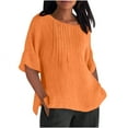 thumbnail image 1 of Amzcrzy Womens Tops Women Plus Size Cotton Linen Tops, Women Summer Solid Casual Loose Basic Tops, Fashion Half Sleeves T Shirt, Oversized Crewneck Tees Tops Blouses, 1 of 4