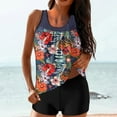 thumbnail image 1 of Amzcrzy Womens Tummy Control Swimsuits Plus Size Blouson Striped Printed Tankini Swimsuits 2 Piece Bathing Suits Tops with Boyshorts Modest Loose Fit Swimwear S-XXL, 1 of 6