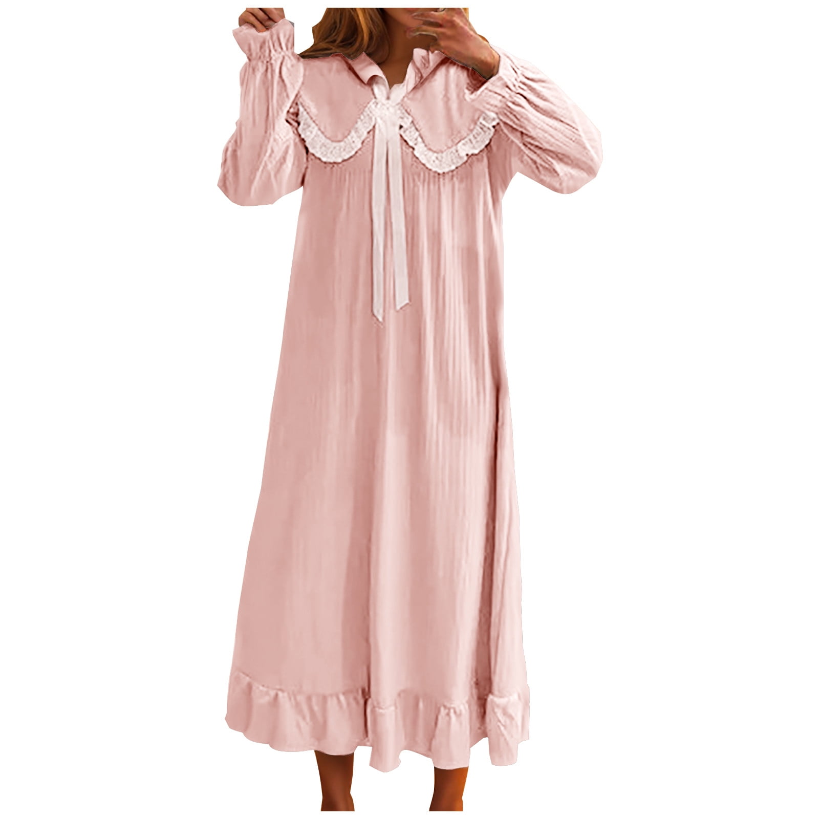 Amzcrzy Womens Valentines Pajamas Solid Color Nightgown Long Sleeve ...