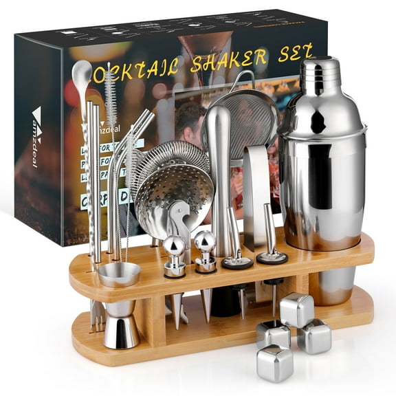 Amzdeal Cocktail Shaker Set with Recipes, Stainless Steel Martini Shaker, Professional Bar Tools