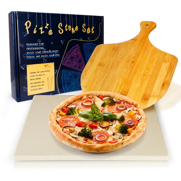 Amzdeal Pizza Stone Set for Grill and Oven, Cordierite Pizza Pan with Recipes, 15*12in