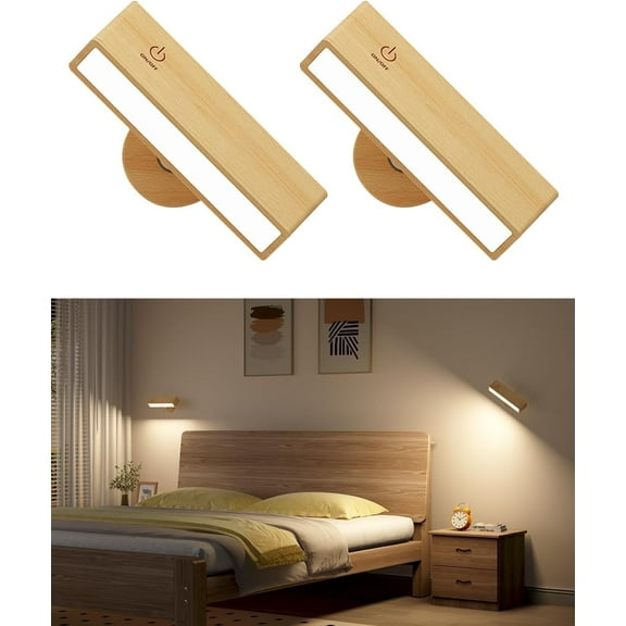 2 pack Battery Operated Wall Sconces, Wireless Rechargeable Wall Sconce, Stick On Wall Lights for Bedroom, Battery Powered Wall Lamp for Bedroom, Beige