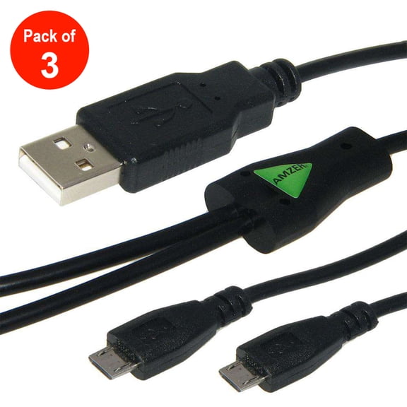 Amzer USB to Dual Micro USB Y Splitter Twin Charging Handy Cable - pack of 3