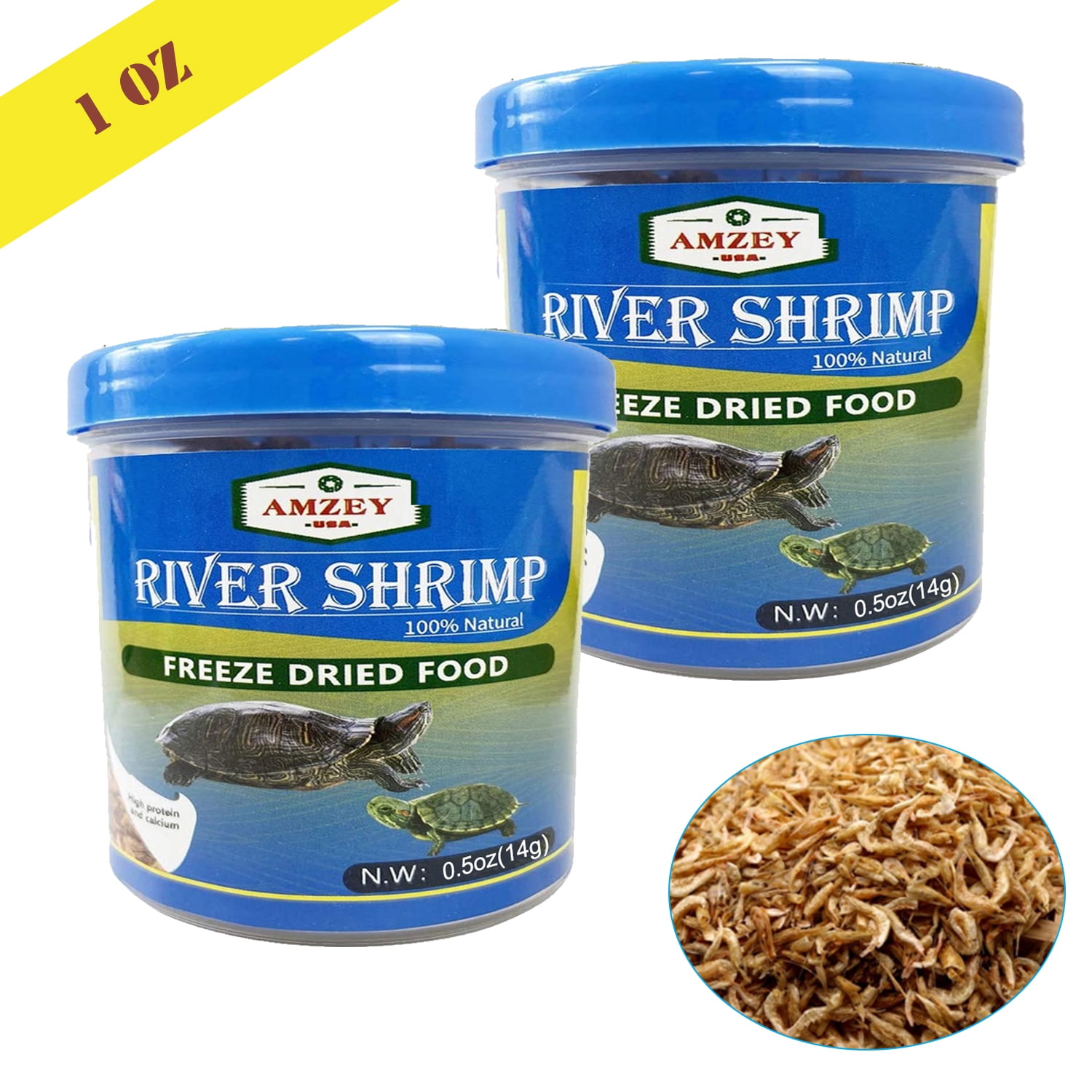 Amzey 2 Pack 0.5 oz Freeze Dried River Shrimp Reptile Food, Aquatic