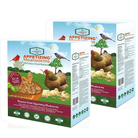 Amzey 2 Pack 11LBS Freeze Dried Mealworms, High-Protein Bulk Mealworms for Chickens, Wild Birds, Bluebirds, Finches, Parakeet