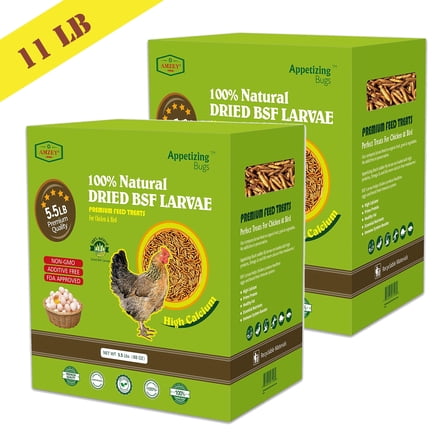 Amzey 2 Pack 5.5 LBS Black Soldier Fly Larvae Chicken Feed for Laying Hens, Superior to Dried Mealworms, 11 lbs Total