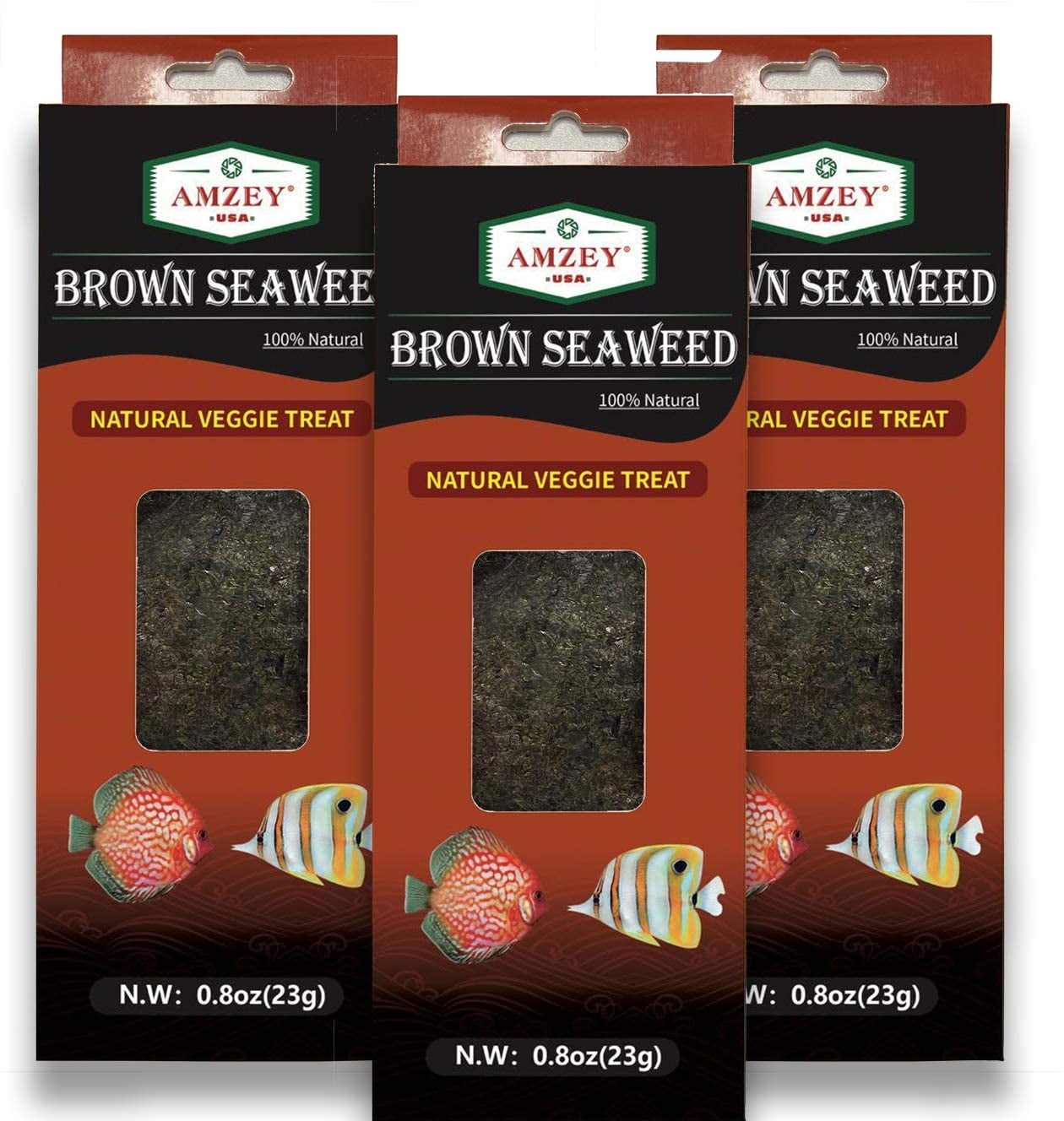 Amzey 3 Pack Brown Seaweed Marine Algae Fish Food Ideal Food for Marine Herbivores, Tangs, Angels, Wrasses, Damsels, Surgeonfish, Butterfly Fish and Freshwater Herbivorous Fish