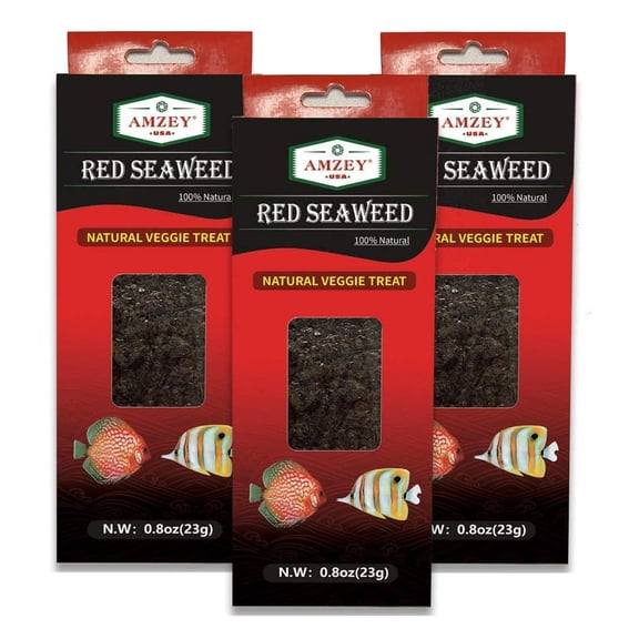 Amzey 3 Pack Red Seaweed Marine Algae Fish Food Ideal Food for Marine Herbivores, Tangs, Angels, Wrasses, Damsels, Surgeonfish, Butterfly Fish and Freshwater Herbivorous Fish
